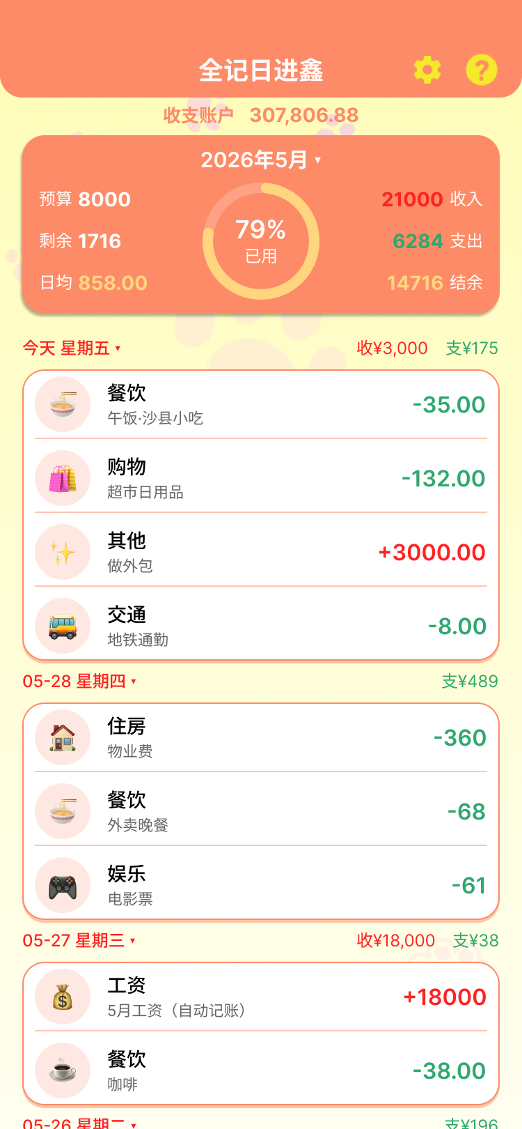 全记得 App 日常收支界面